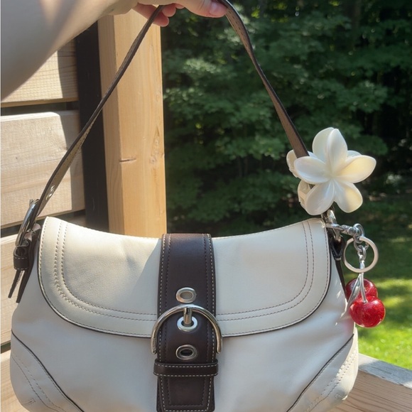 Coach Handbags - Coach Cream and Brown Shoulder Bag with Floral Accent